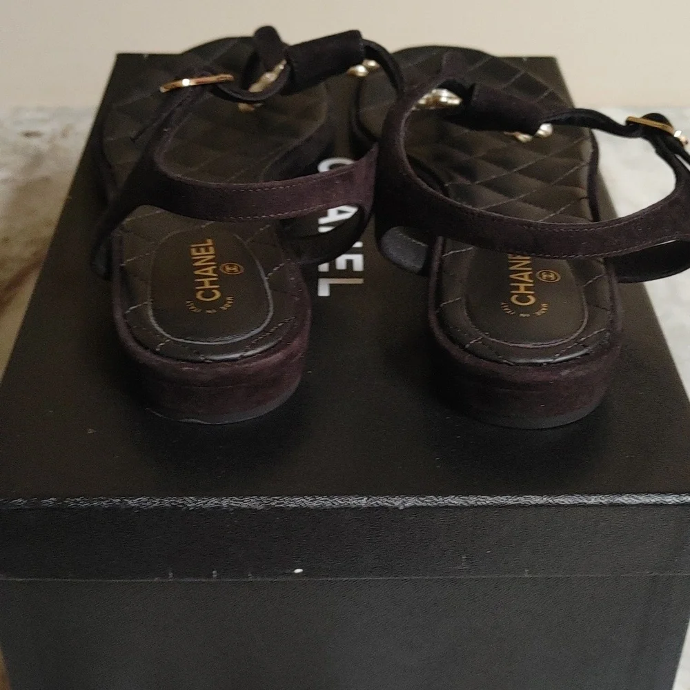 CHANEL Sandals Thongs Black Interlocking C Size 40